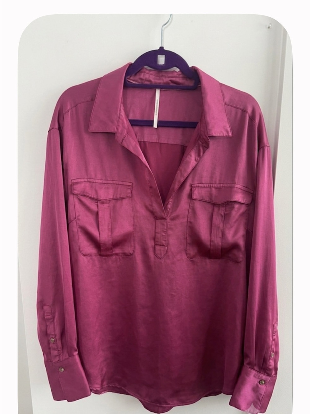 Anthropologie Satin Magenta V-Neck Blouse